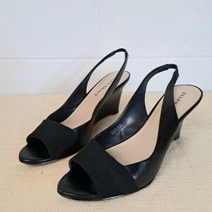 Ellen Tracy Janet Leather Slingback Open Toe Skinny Wedge Sz7.5